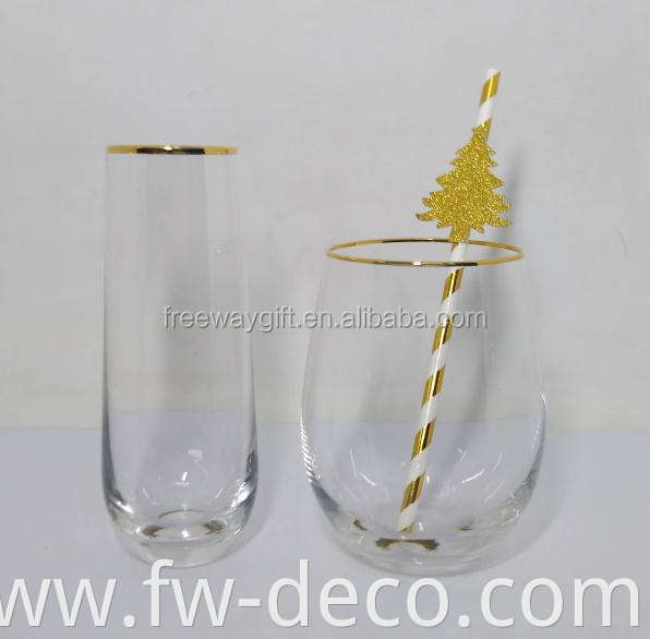 wholesale custom 16 oz gold rimmed tall stemless wine glasses